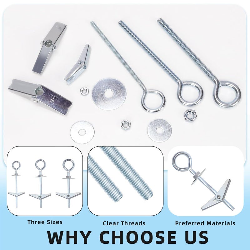 Glarks 18pcs M4 M5 M6 O-Shaped Eye Bolt Toggle Anchors Set for Drywall, Toggle Bolts, Butterfly Anchors, Spring Toggle Wing Bolts for Ceiling, Sheetrock, Hollow Wall - Image 3